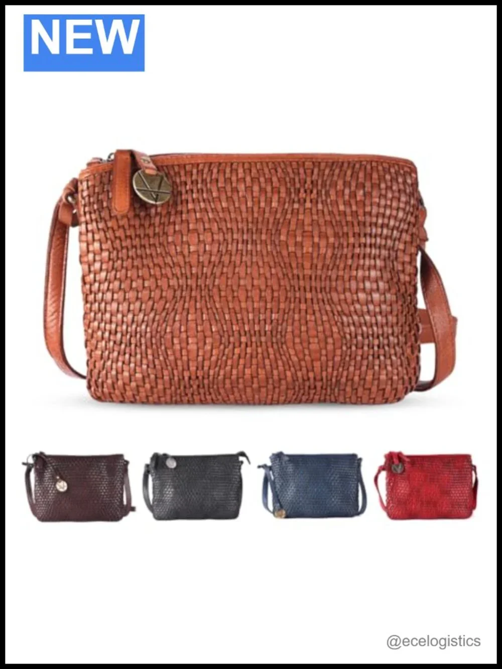 Genuine Leather Crossbody Sling Bag Woven Textured Shoulder Purse